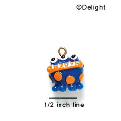 N1056+ - Blue Monster with Orange Dots - 3-D Hand Painted Resin Charm (6 Charms per package)