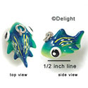 N1022+ - Blue and Green Fish - 3-D Hand Painted Resin Charm (6 Charms per package)