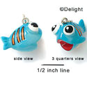 N1021+ - Blue Fish with Orange Stripes - 3-D Hand Painted Resin Charm (6 Charms per package)