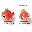 N1019+ - Orange Fish - 3-D Hand Painted Resin Charm (6 Charms per package)
