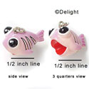 N1020+ - Pink Fish with Stripes - 3-D Hand Painted Resin Charm (6 Charms per package)