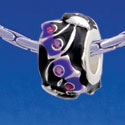 B1783 tlf - Black and Purple Bats with Swarovski Crystals - Silver Plated Large Hole Bead (2 per package)