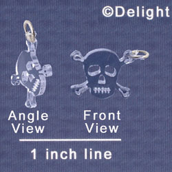 A1115 tlf - Small Clear Skull - Acrylic Charm (6 per package)