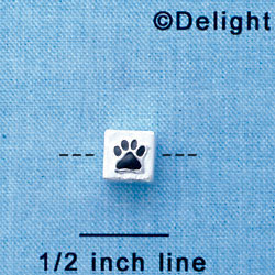 B1081 tlf - 6mm Cube with Black Enamel Paw - Silver Plated Beads (6 per package)