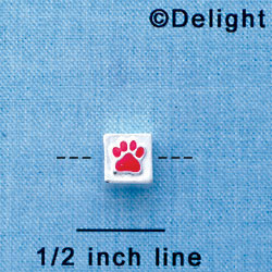 B1082 tlf - 6mm Cube with Red Enamel Paw - Silver Plated Beads (6 per package)