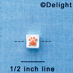 B1083 tlf - 6mm Cube with Orange Enamel Paw - Silver Plated Beads (6 per package)