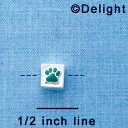 B1085 tlf - 6mm Cube with Green Enamel Paw - Silver Plated Beads (6 per package)