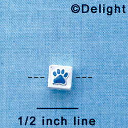 B1086 tlf - 6mm Cube with Royal Blue Enamel Paw - Silver Plated Beads (6 per package)