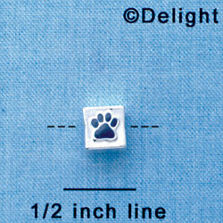B1087 tlf - 6mm Cube with Blue Enamel Paw - Silver Plated Beads (6 per package)