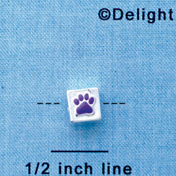 B1088 tlf - 6mm Cube with Purple Enamel Paw - Silver Plated Beads (6 per package)