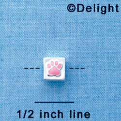 B1091 tlf - 6mm Cube with Pink Enamel Paw - Silver Plated Beads (6 per package)