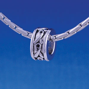 B1093 tlf - Silver Awareness Ribbon Spacer - Im. Rhodium Large Hold Beads (6 per package)