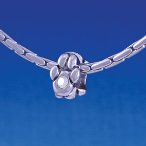 B1098 tlf - Mini Silver Paw with AB Swarovski Crystal - Im. Rhodium Large Hold Beads (6 per package)