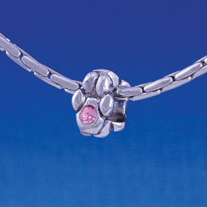 B1099 tlf - Mini Silver Paw with Pink Swarovski Crystal - Im. Rhodium Large Hold Beads (6 per package)