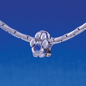 B1102 tlf - Mini Silver Paw with Blue Swarovski Crystal - Im. Rhodium Large Hold Beads (6 per package)
