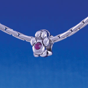 B1103 tlf - Mini Silver Paw with Purple Swarovski Crystal - Im. Rhodium Large Hold Beads (6 per package)