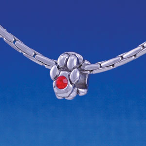B1104 tlf - Mini Silver Paw with Red Swarovski Crystal - Im. Rhodium Large Hold Beads (6 per package)