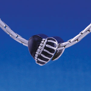B1106 tlf - Black Enamel Heart - Im. Rhodium Large Hold Beads (6 per package)