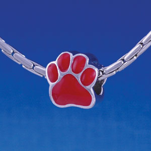 B1107 tlf - Large Red Paw - 2 Sided - Im. Rhodium Large Hold Beads (2 per package)