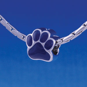 B1108 tlf - Large Navy Blue Paw - 2 Sided - Im. Rhodium Large Hold Beads (2 per package)