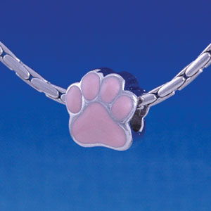 B1109 tlf - Large Pink Paw - 2 Sided - Im. Rhodium Large Hold Beads (2 per package)