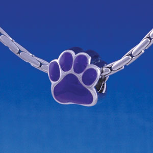 B1110 tlf - Large Purple Paw - 2 Sided - Im. Rhodium Large Hold Beads (2 per package)
