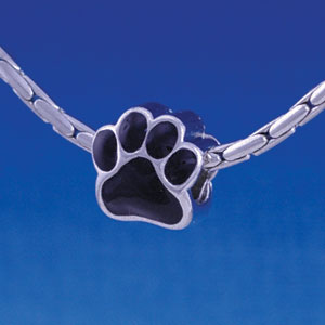 B1111 tlf - Large Black Paw - 2 Sided - Im. Rhodium Large Hold Beads (2 per package)