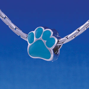 B1112 tlf - Large Teal Paw - 2 Sided - Im. Rhodium Large Hold Beads (2 per package)