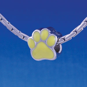 B1113 tlf - Large Yellow Paw - 2 Sided - Im. Rhodium Large Hold Beads (2 per package)