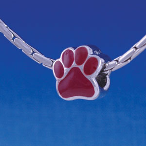 B1114 tlf - Large Maroon Paw - 2 Sided - Im. Rhodium Large Hold Beads (2 per package)