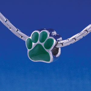 B1115 tlf - Large Green Paw - 2 Sided - Im. Rhodium Large Hold Beads (2 per package)