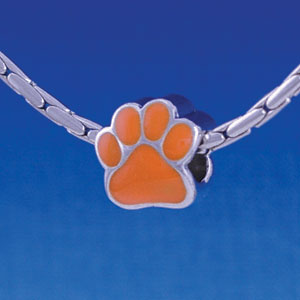 B1116 tlf - Large Orange Paw - 2 Sided - Im. Rhodium Large Hold Beads (2 per package)