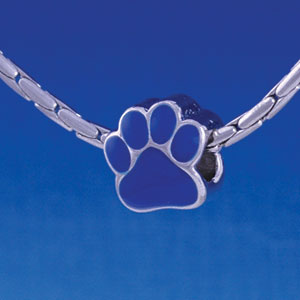 B1117 tlf - Large Royal Blue Paw - 2 Sided - Im. Rhodium Large Hold Beads (2 per package)
