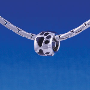 B1122 tlf - Silver Bead with Black Paw Prints - Im. Rhodium Large Hold Beads (6 per package)