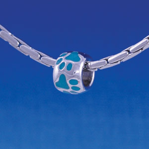 B1123 tlf - Silver Bead with Teal Paw Prints - Im. Rhodium Large Hold Beads (6 per package)
