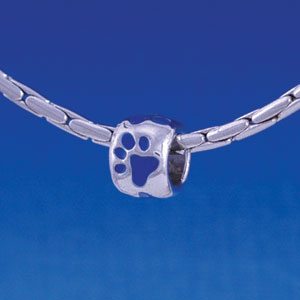 B1128 tlf - Silver Bead with Royal Blue Paw Prints - Im. Rhodium Large Hold Beads (6 per package)