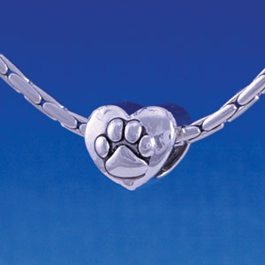 B1129 tlf - Large Silver Paw - 2 Sided - Im. Rhodium Large Hold Beads (6 per package)