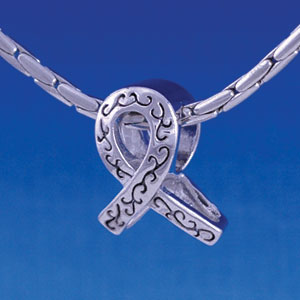 B1131 tlf - Large Silver Ribbon - 2 Sided - Im. Rhodium Large Hold Beads (6 per package)