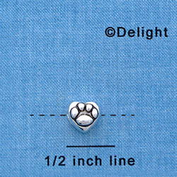 B1133 tlf - Mini Silver Paw in Heart - 2 Sided - Silver Plated Bead (6 per package)