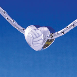 B1143 tlf - Enamel Volleyball in Heart - 2 Sided - Im. Rhodium Large Hold Beads (6 per package)