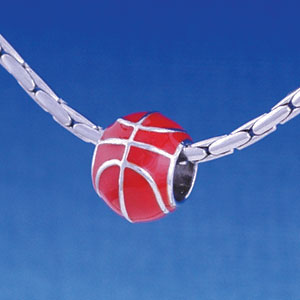 B1144 tlf - 3-D Enamel Basketball - Im. Rhodium Large Hold Beads (6 per package)
