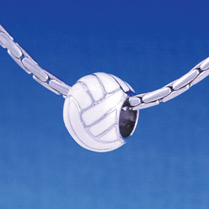 B1145 tlf - 3-D Enamel Volleyball - Im. Rhodium Large Hold Beads (6 per package)