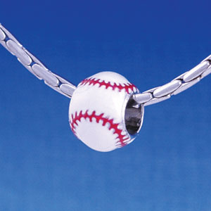 B1146 tlf - 3-D Enamel Baseball - Im. Rhodium Large Hold Beads (6 per package)
