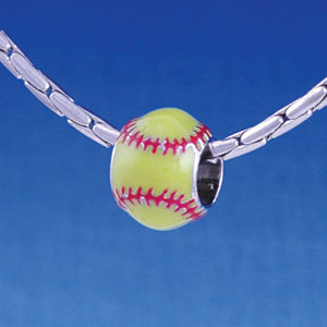 B1147 tlf - 3-D Enamel Softball - Im. Rhodium Large Hold Beads (6 per package)