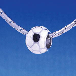 B1148 tlf - 3-D Enamel Soccerball - Im. Rhodium Large Hold Beads (6 per package)