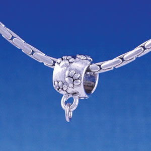 B1150 tlf - Silver Paw Print Barrel Bail with Loop - Im. Rhodium Large Hold Beads (6 per package)