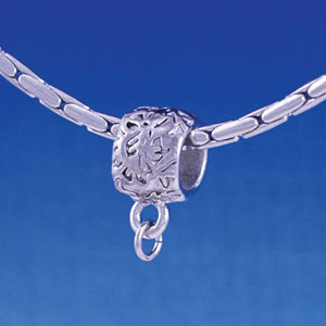 B1151 tlf - Silver Floral Pattern Barrel Bail with Loop - Im. Rhodium Large Hold Beads (6 per package)