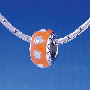 B1157 tlf - Large Spacer - Orange with Swarovski Crystals - Im. Rhodium Large Hold Beads (2 per package)