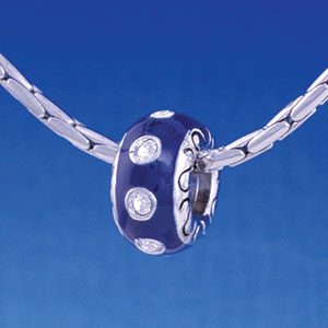 B1162 tlf - Large Spacer - Navy Blue with Swarovski Crystals - Im. Rhodium Large Hold Beads (2 per package)