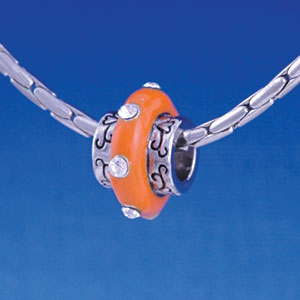 B1168 tlf - Large Spacer - Orange Center with Clear Swarovski Crystals - Im. Rhodium Large Hold Beads (2 per package)